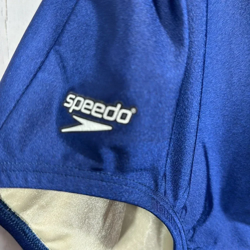 Speedo Womens One Piece Racerback Athletic Swim Solid Blue Swimsuit